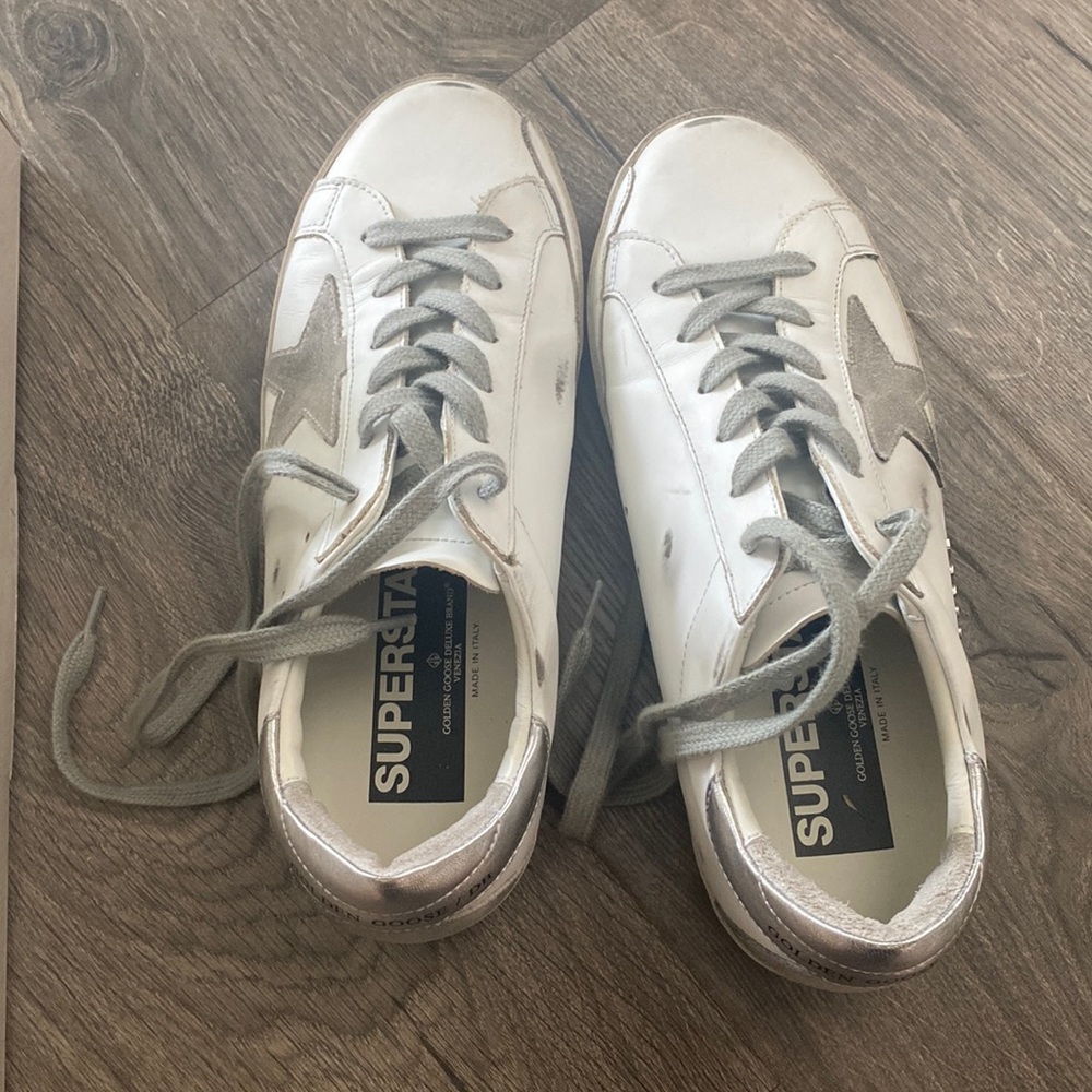 Golden goose super star white silver sz 39